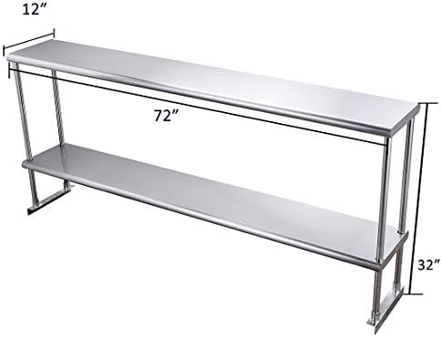 PREEESHAW табела со не'рѓосувачки челик со двојна комерцијална работна маса NSF со Undershelf за кујнски ресторан 24 × 72 инчи
