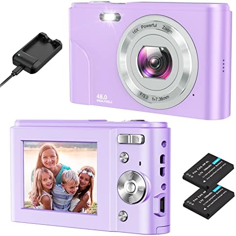 Дигитална камера, Humidier FHD 1080P 36MP 16X дигитален зум мини блогдинг видео камера со полнач за батерии, компактни преносни фотоапарати Точка