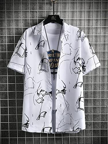 Ојоангл машки блок во боја 2 парчиња облека со кратки ракави надолу графички кошули и поставени шорцеви за половината за влечење