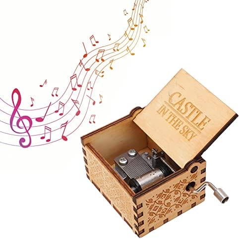 Okuyonic Hand Crank Music Box, Wood Music Box Material Material Castle на Sky Sky Environment Precation Crank за домашна декорација