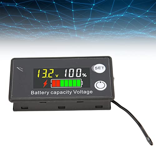 Тестер за капацитет на батеријата, тестер на напон на батеријата на напон LCD екран на боја DC волтметар со функција на температура на алармот