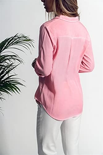 Копче за долг ракав со женски andongnywell, надолу кошули Едноставно истегнување на пулвер, формална обична кошула блуза