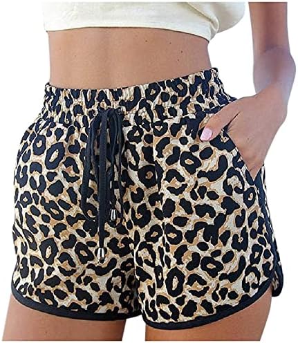 Со џебови, женски шорцеви за печатење летни панталони со леопард плус панталони со големина