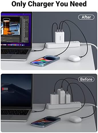Ugreen 65w USB C Полнач 3 Порти Pd Брз Адаптер За Напојување Преклоплив Компатибилен Со MacBook Pro/Air, iPhone 14/14 Pro Max/iPhone