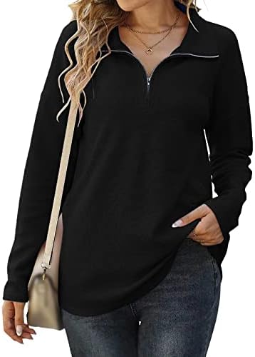 КУАИЛЕЈА КВАРД ЗА ПОВЕЕ ПУЛОВЕР Womenените жени четвртина патент џемпер со долги ракави со преголем преграден плетен пулвер