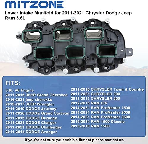 Mitzone Monifolt со долен внес со заптивка компатибилен со 2011-2018 Jeep Dodge Ram Chrysler 3.6L V6 возила - Гранд Чероки