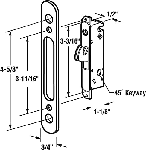 Заклучена рачка за лизгање на вратата на внатрешен двор, поставена со заклучување на Mortise 45 ° и плоча за лице Совршена целосна замена