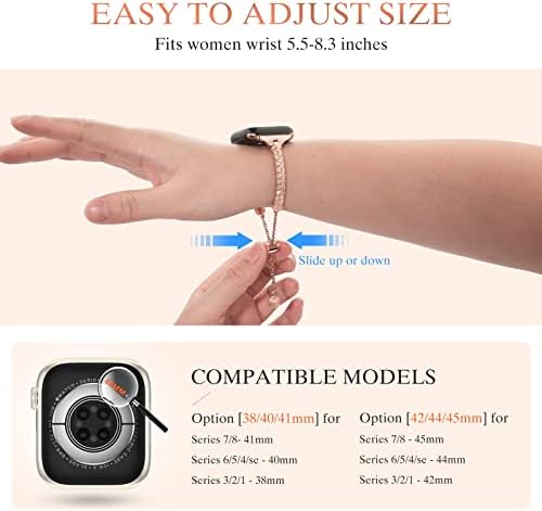 Letoid Bling Band компатибилен со Apple Watch - 38мм 40мм 41мм 42мм 44мм 45мм 49мм жени фенси тенок метален нараквици со Rhinestone за