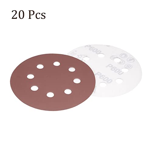 Козело 20 парчиња дискови за пескање на кука и јамка - [5 инчи x 600 решетки] Алуминиумски оксидни песочни песоци за орбитални сандер