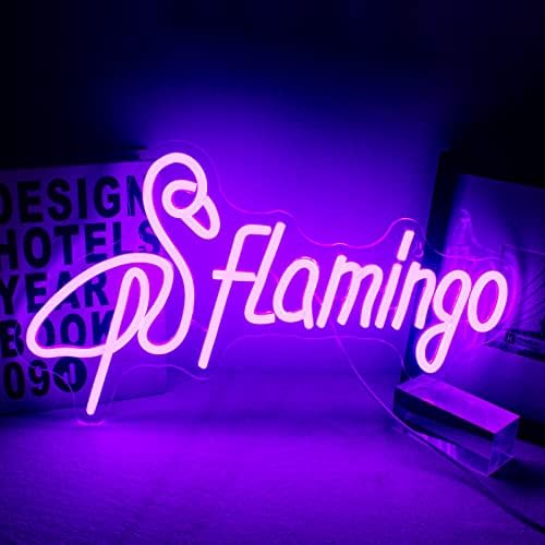 Wanxing Flamingo Неонски Знак Виолетова Предводена Неонски Знаци За Ѕид Декор USB Напојува Со Фламинго Шема И Букви Неонски Светла За