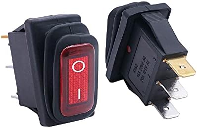 Tioyw 2pcs Водоотпорен 12V Црвен осветлен автомобил I/O SPST 3 пин 2 Позиција AC Rocker Switch Toggle Switch kcd3-101nw-i/o