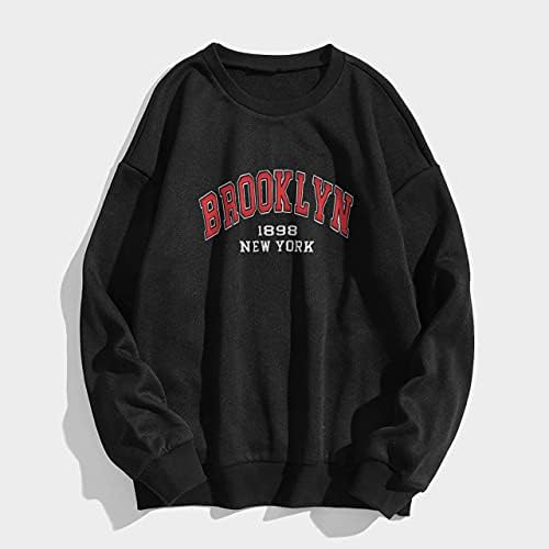Missactiver жени преголемиот дел од Бруклин Newујорк, печати џемпер, екипаж на екипажот на долги ракави, пад на рамената на руно пулвер, врвови