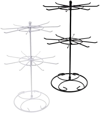 Ротирачко Железо 2-Ниво Ротирачки Држач За Држач За Накит Дисплеј со 16 Куки-Црно