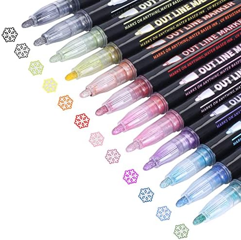 SGDZVD Super Squiggles Markers, 24 бои само-излез метални маркери сјај за пишување пенкала, пенкало за двојни линии, за картички