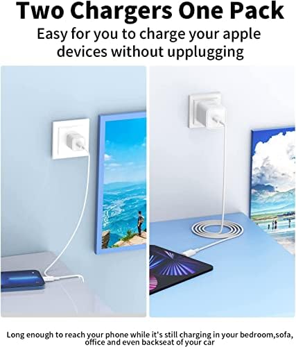 [Сертифициран Apple MFI] Брз полнач на iPhone, 2 Pack 20W Rapid USB C Charger Wall Charger PD Брз полнач блок со 6,6ft USB-C до молња кабел