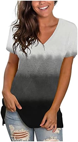 Врвна маица за дами есен летен краток ракав 2023 Длабок V врат памук графичка лента за обична кошула 32 32
