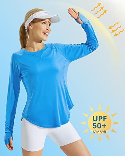 G4FREE женски UPF 50+ УВ Кошули Тренингот Со Долги Ракави Кошула За Сонце Надворешна Теретана Врвови За Пешачење Брзо Суво Лесно