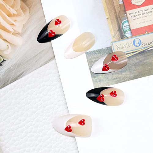 24 парчиња Бадеми Лажни Нокти денот на Вљубените француски Совет Притиснете На Ноктите Голи Розови Срце Лажни Нокти Со Дизајни Акрилик Вештачки