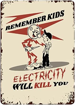 Vlacoza Запомнете Детска електрична енергија ќе ве убие, предупредувајќи гроздобер метален калај знак, ретро железо сликарство калај знаци,