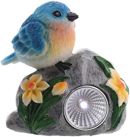 Среќнајами соларна птица ламба смола Птица фигура фенер светло птица стои на камен ламба градина сјајни украси украси за возрасни деца