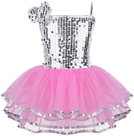 Yealdor Kids Girls Sequins Ballet Dance Tutu фустан bowknot Jazz Latin Dancewear Coutfit Cousle Performance Costume Pink 4-5 години