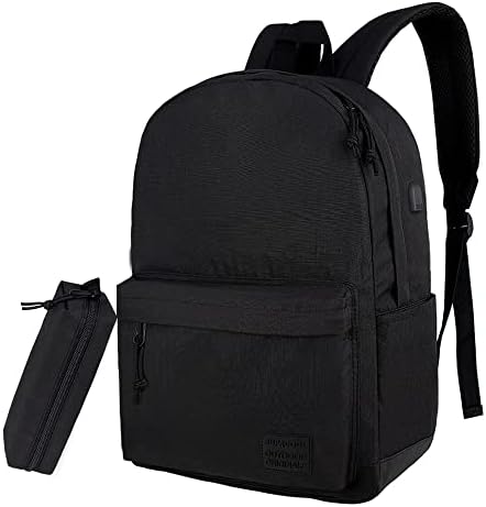 Supacool лесен обичен лаптоп ранец и торбичка за моливи, ранец со USB -порта за полнење за мажи и жени, еден ранец од џеб, ранец на работа