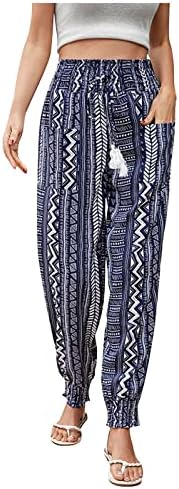 Женски тенок апстракт печатени печатени панталони со високи половини јога, рај широки панталони со панталони Диско цвеќиња Бохо Палацо панталони