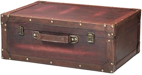Гроздобер стил кафеав дрвен куфер со кожен трим