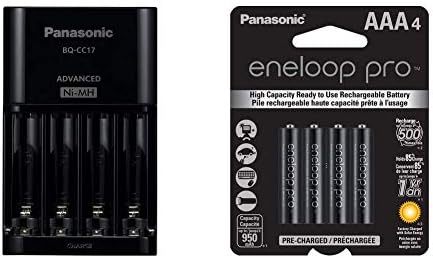 Panasonic BQ-CC17Ksba EneLoop Напредно индивидуален полнач за батерии со 4 LED светла за индикатори за полнење, Black & EneLoop Pro AAA