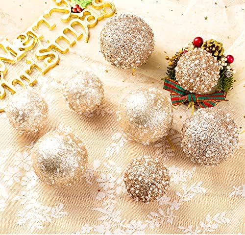 Крисвиш 2,76 Божиќни украси за божици, 12 парчиња шампањски златни божиќни украси за божиќни топка разнишани пластични висечки бисерни
