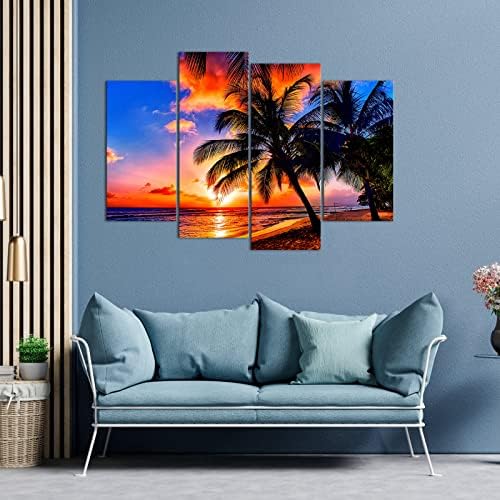 Сајпејкер Апстрактна плажа зајдисонце платно платно wallидна уметност 4 парчиња тропска палма плажа сликарство модерни пејзажи на Хаваи пејзаж