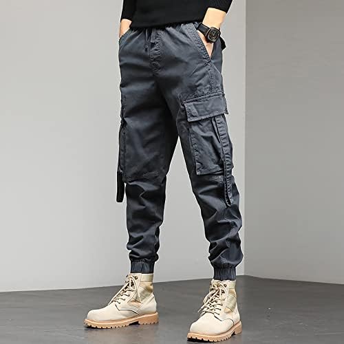Yhaiogs подарок момче 12 мажи лабава памук плус големина џеб цврсти еластични панталони за половината, вкупно панталони кујнски работи панталони