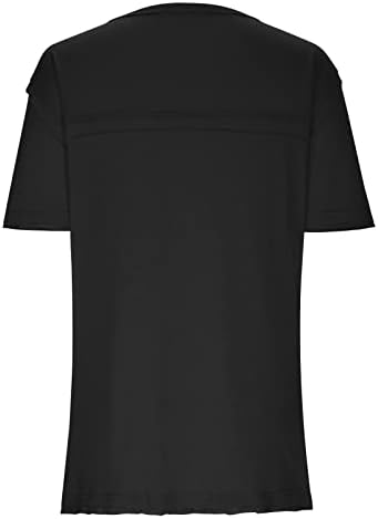Женски летни симпатични врвови плус големина екипаж Туника Туника кратки ракави Топ маици предни џебни фустани за обична маичка со