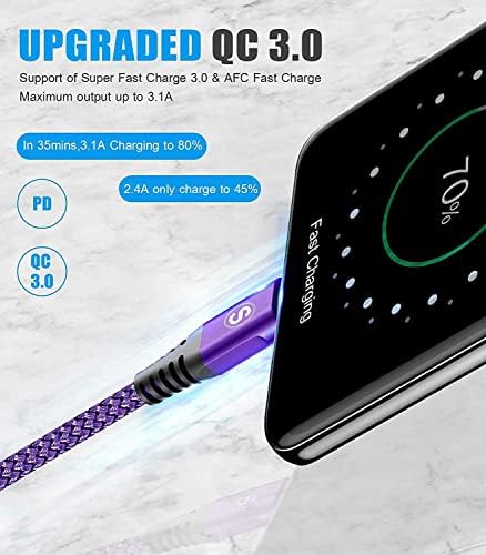 USB C кабел 3.1A Брзо полнење [3pack, 10ft+6,6ft+3,3ft], Sweguard USB-A до USB-C полнач Најлон плетенка за плетенка за Samsung Galaxy