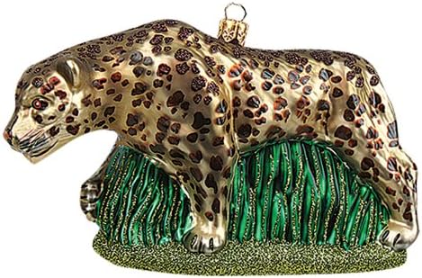 Леопард полска уста разнесена стакло Божиќ украс за диви мачки дрво