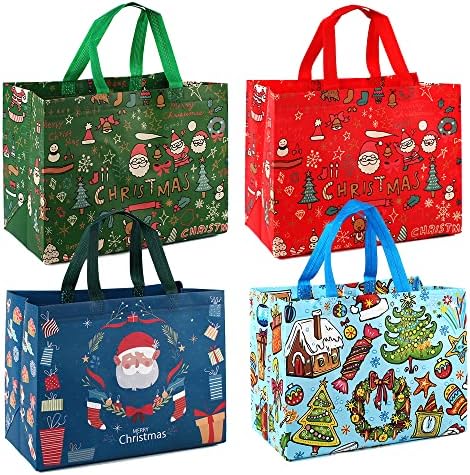 Hying 12pcs Божиќни големи торби за подароци за жени шопинг, зимски торбички торбички за еднократна употреба Божиќни кеси за
