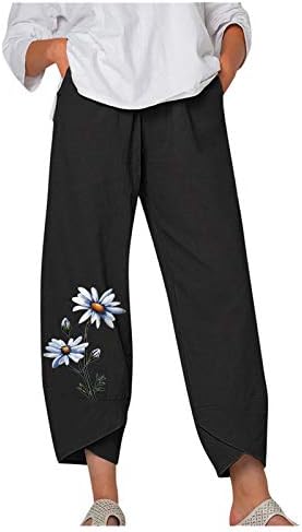 Постелни панталони за постелнина, висока половината ширина на половината палацо јога каприс лето печатење на пеперутка трендовски исечени панталони со џебови