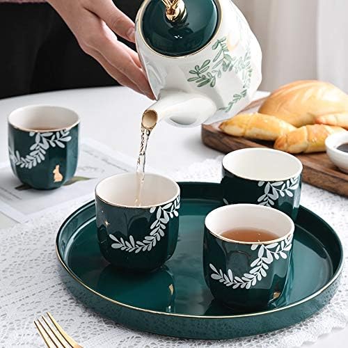 TWDYC Зелен чај постави чаши и чаши Дома нордиски зајаци чајник дневна соба керамика вода тема со пет парчиња со комплети за чај со послужавник
