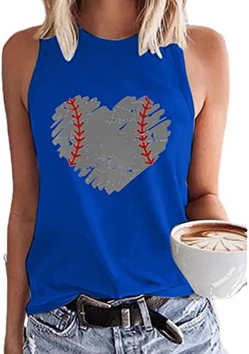 LCEPCY бејзбол резервоар врвни жени бејзбол резервоари Симпатична вежба за печатење на срце, графички летен летен елек елек, врвно сино сино