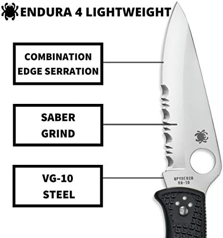 Spyderco Endura 4 нож со лесен потпис со 3,80 VG -10 челично сечило и рачка FRN - CombumnEdge - C10PSBK