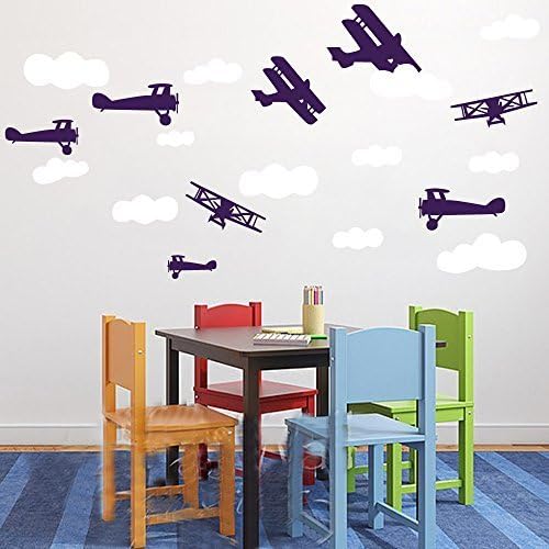 Расадник Ѕид Налепници Авиони И Облаци Постави Игротека Налепници Отстранлив Винил Ѕид Декор Детска Соба Воздух Авиони