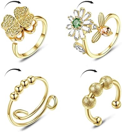 3/4pcs fidget анксиозни прстени за жени прилагодливи отворени прстени сет Спинер fidget прстен кубни цирконија цвет пеперутка мушка анксиозност
