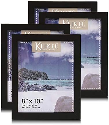 Klikel 8x10 Црн документен рамка за слики - Композитно дрво со вистинско стакло заштитник на фотографии - Wallид што виси и екранот за