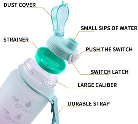 Шише со вода Тритан 24oz Доказ за протекување со отстранлив цедилка и временски маркер БПА бесплатно шише за мотивациони вода