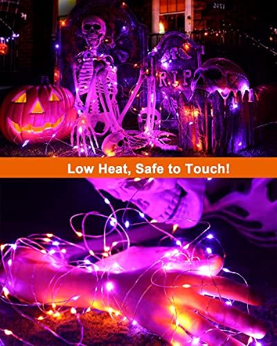 Brizled Purple Pargon Halloween Fairy Lights, 19,47ft 60 LED светла за Ноќта на вештерките, 2 режими батерија виолетова портокалова светла,