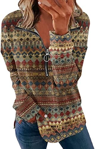 Џемпер за жени во можност со големина џемпер со долги ракави удобно блуза Зимска екипаж со џебови со качулка