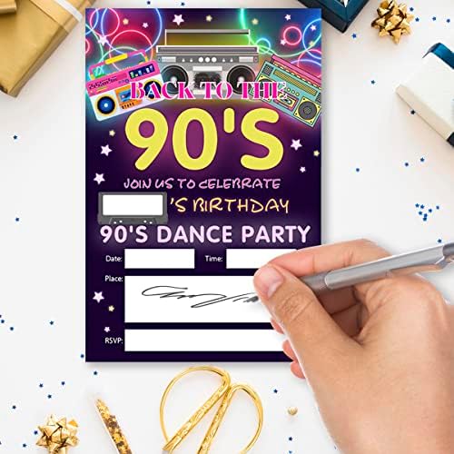 20 Пакет Покани за Роденден на 90 тите Со Пликови Ретро Назад во 90 Тите Пополнете Покани Картичка 1990 Ти Покани За Танцување