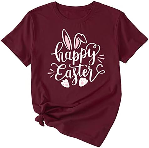 Женски летни врвови модни маички кошула Велигденски ден екипаж маица зајак печатена маица со кратки ракави обична блуза