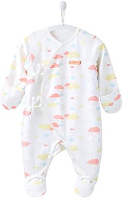 Кобро бебешки нозе за спиење пижами со вградени белезници памучни облеки за бебиња со цветни пеперутки печатат 0-6 месеци