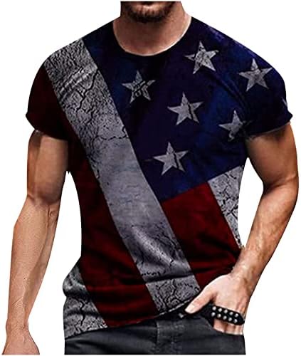 Менс 4 -ти јули кошули со кратки ракави, кошули на Денот на независноста на американското знаме ретро лабави врвови летни маици за